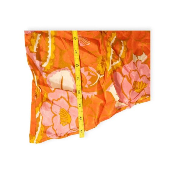 NWT Farm Rio X Anthropologie Tropical Floral Print Skirt SZ L Orange Florals - Picture 9 of 12